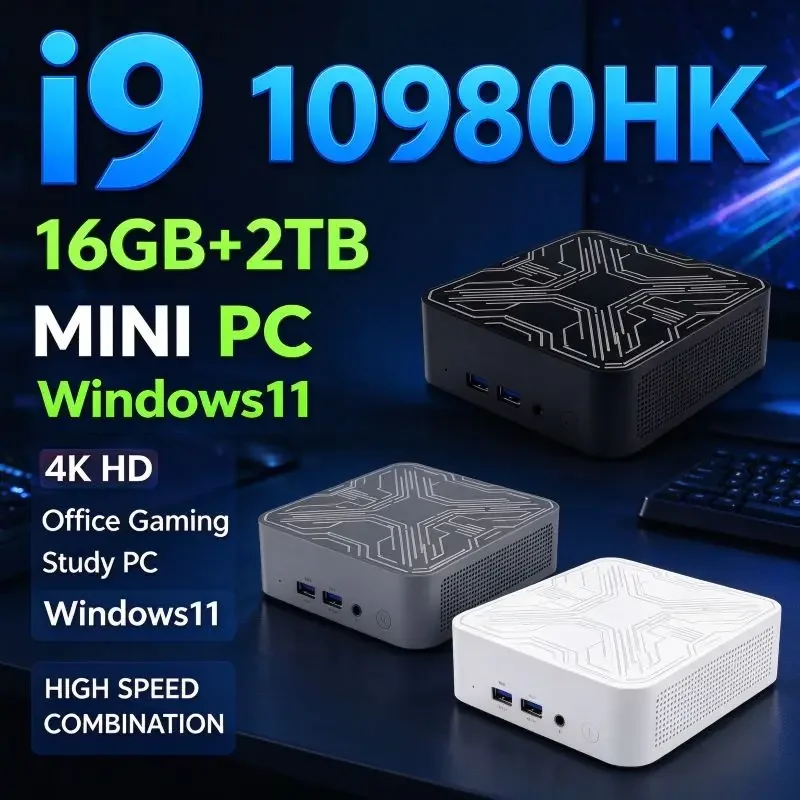Intel Core I9 10980HK Mini PC Dual HDMI 2026 New Windows 11 16GB RAM 1TB/2TB SSD Silent Ultra Compact Desktop PC For Home Office