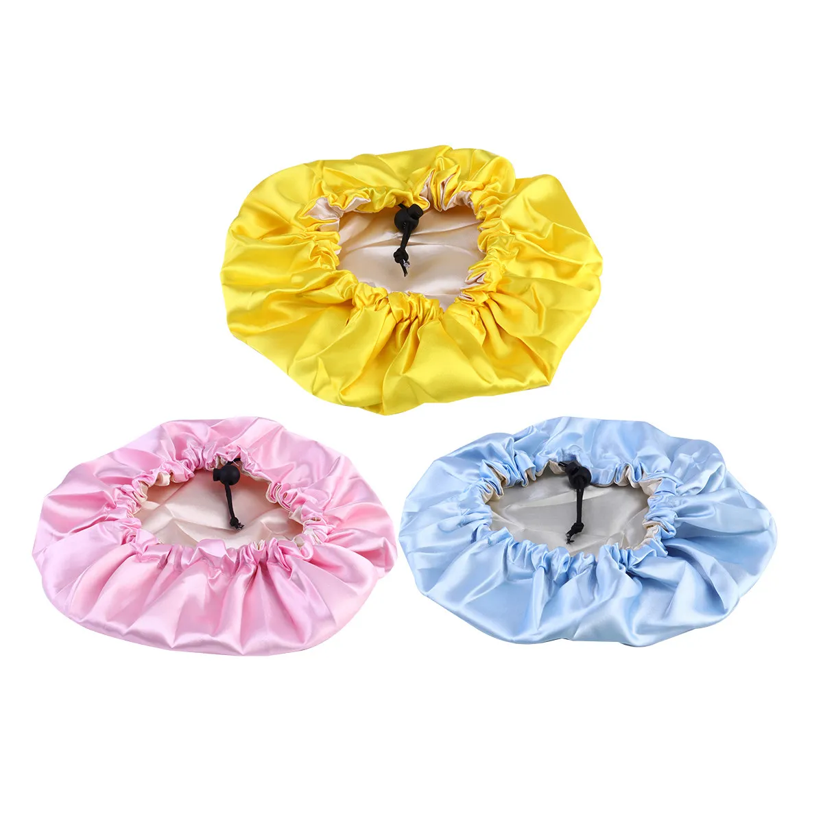 

3pcs Kids Sleeping Hat Adjustable Satin Hair Caps For Children 2-7 Years Elastic Bath Shower Use Yellow Sky Blue Pink