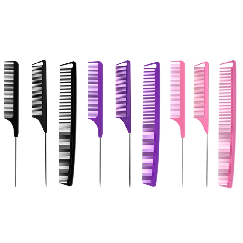 3pcs Tail Comb Set Barber Styling Parting Braids Metal Pintail Comb Fine Teeth Hair Brush Dyeing Hairdressing Tool