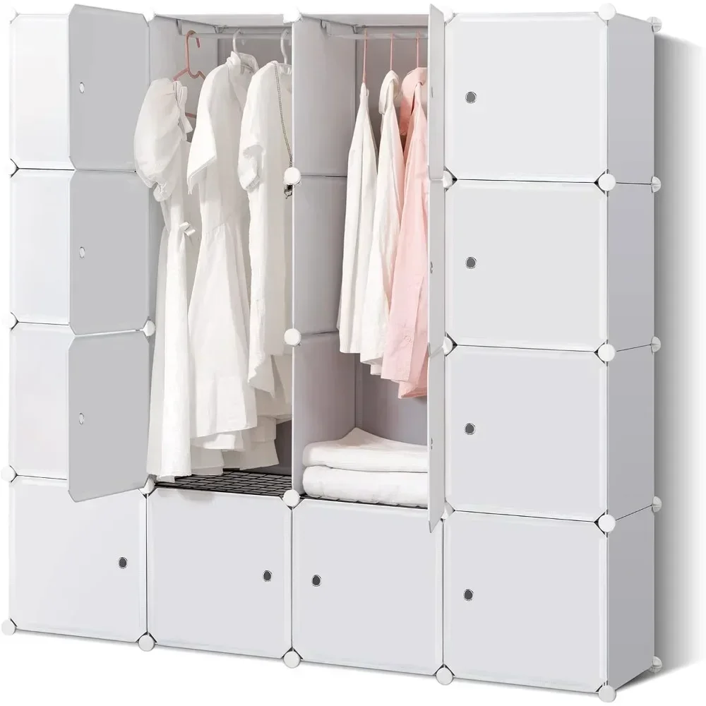 Portable Wardrobe Closet for Hanging Clothes,Bedroom Armoire with Doors,Modular Cabinet for Space Saving,Ideal Storage Organizer