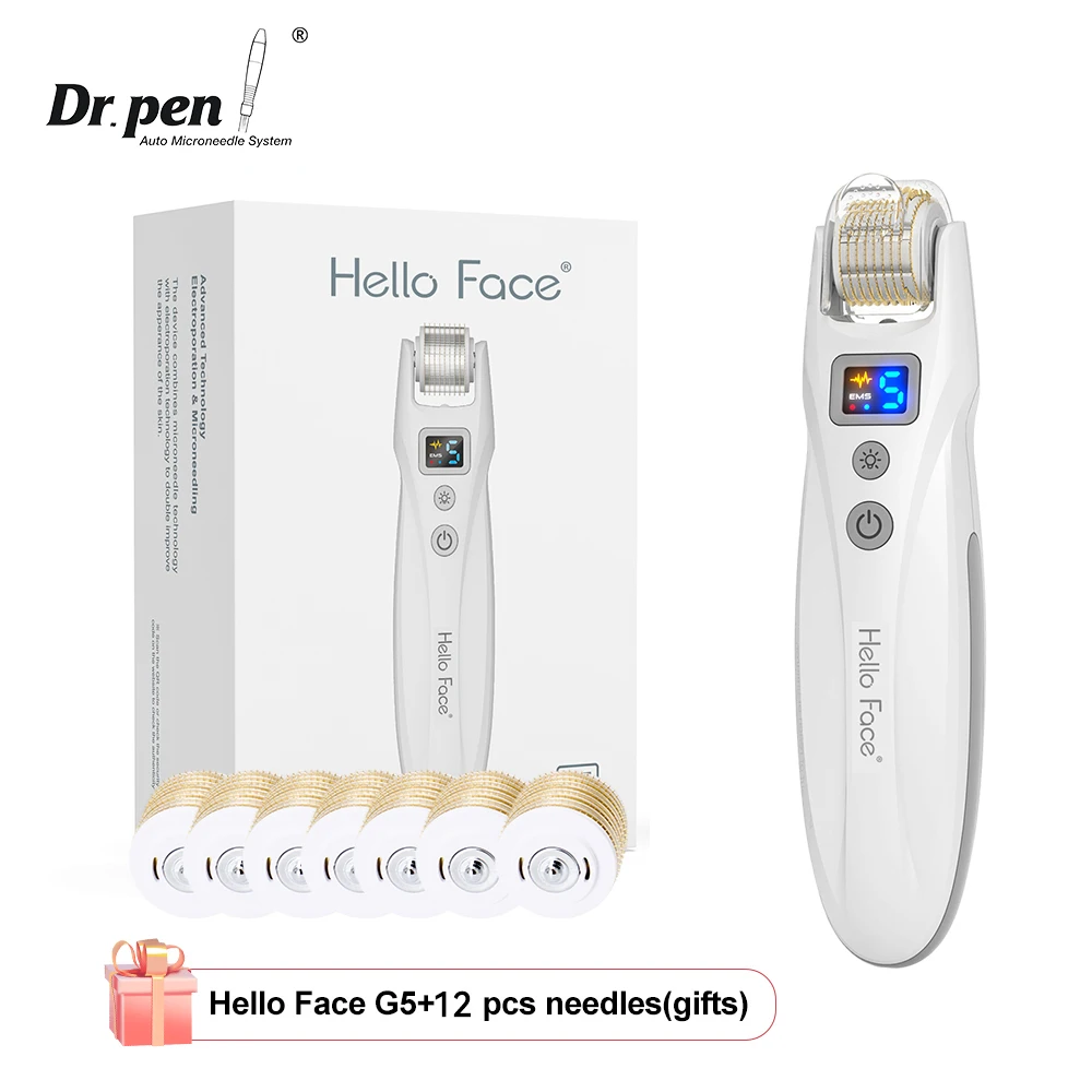 Dr pen Bio Roller G5  With 12 roller Gifts 3 in 1 Rechargeable Photon Derma Roller Vibration LED Microneedling EMS Derma Roller