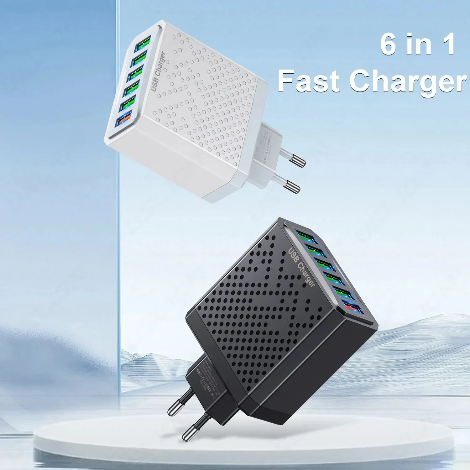 Xiaomi 6 In 1 USB Charger QC3.0 Fast Charging Quick Charger For Samsung S23 Xiaomi Mobile Phone Charge Adapter EU/KR/US/UK Plug