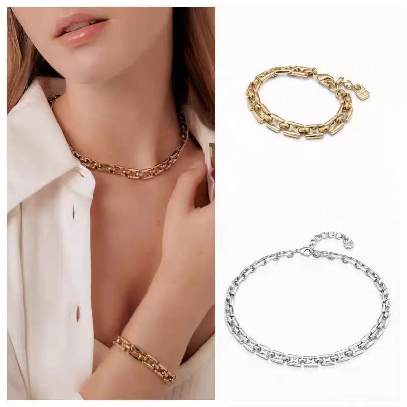 

Spain UNOde50 small square chain chain necklace bracelet ins small design European and American cross-border e-commerce jewelry