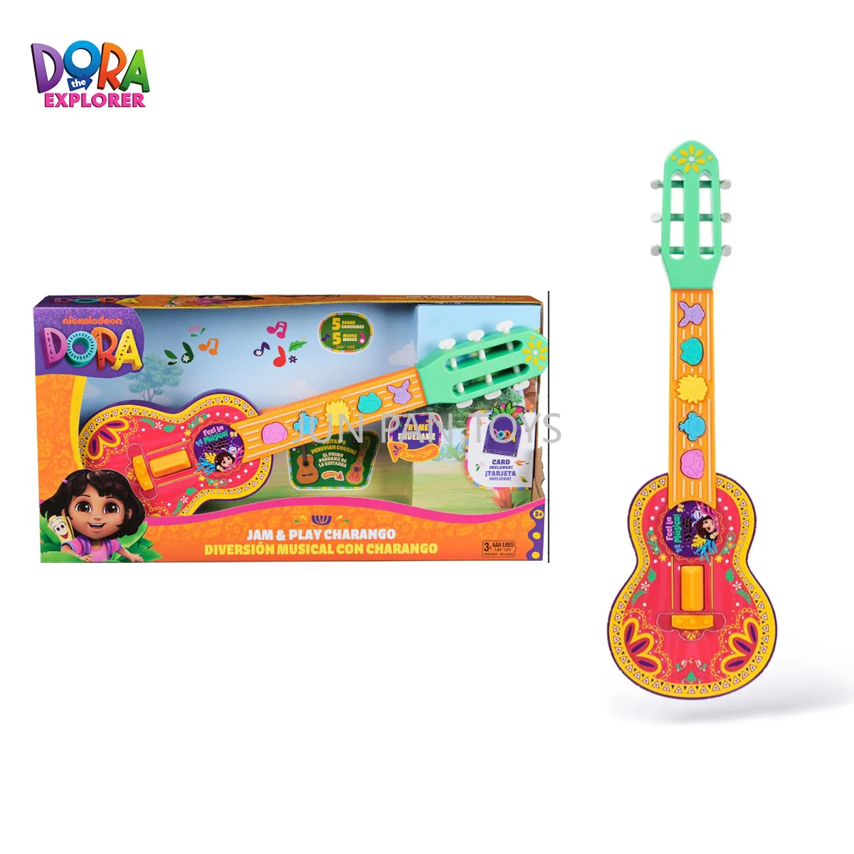 Guitarra Elétrica Interativa Dora a Aventureira Jam Play Charango para Crianças com Música - Presente de Natal para Meninas