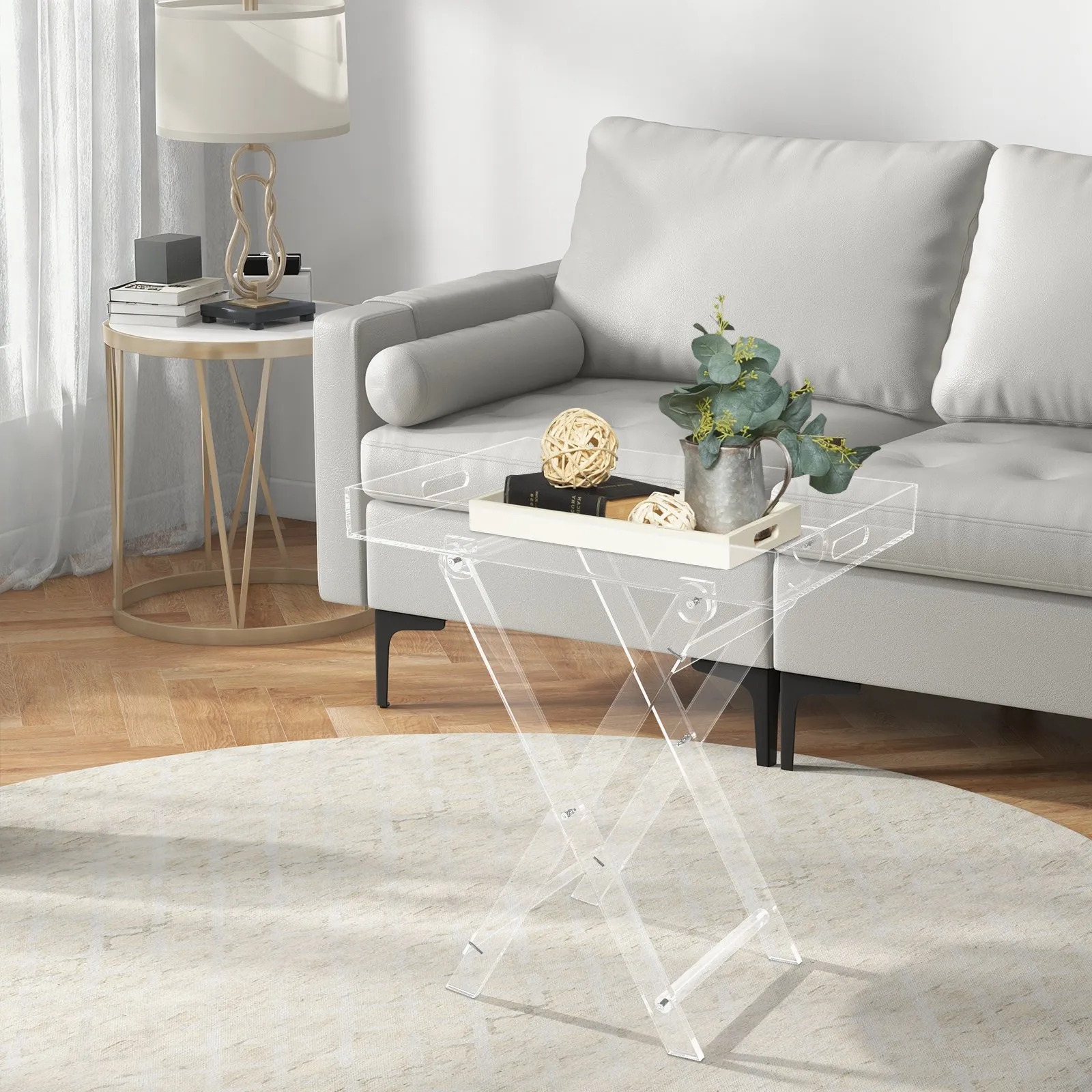 Acrylic Folding Tray Table, Clear Small Folding Tray, Space Saving Side Table for Living Room Bedroom Kitchen, Coffee TV Desk
