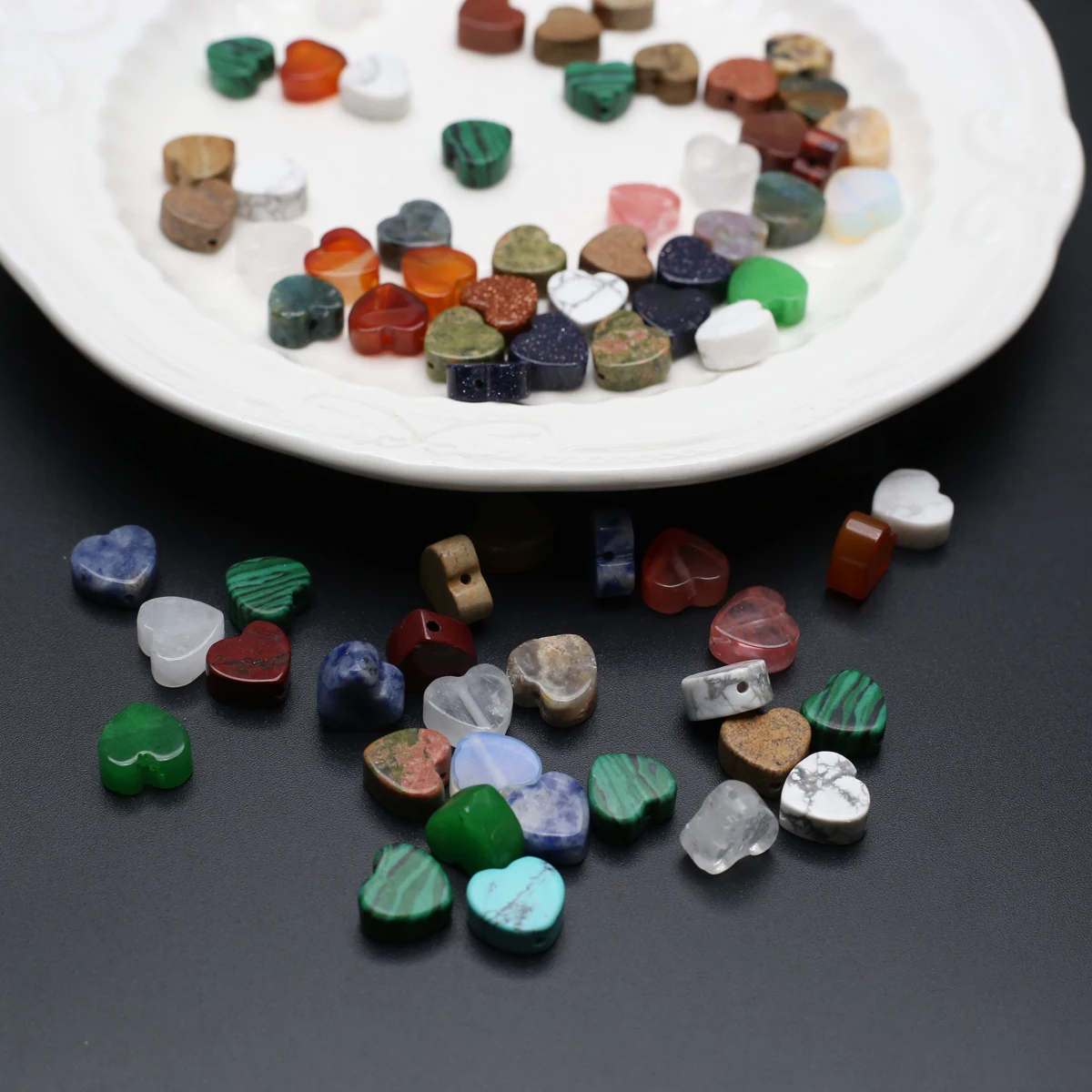 100PCS Wholesale Exquisite Natural Stone Agate Unakite Malaysian Jade Heart shaped Beaded Jewelry Making DIY Necklace Bracelet