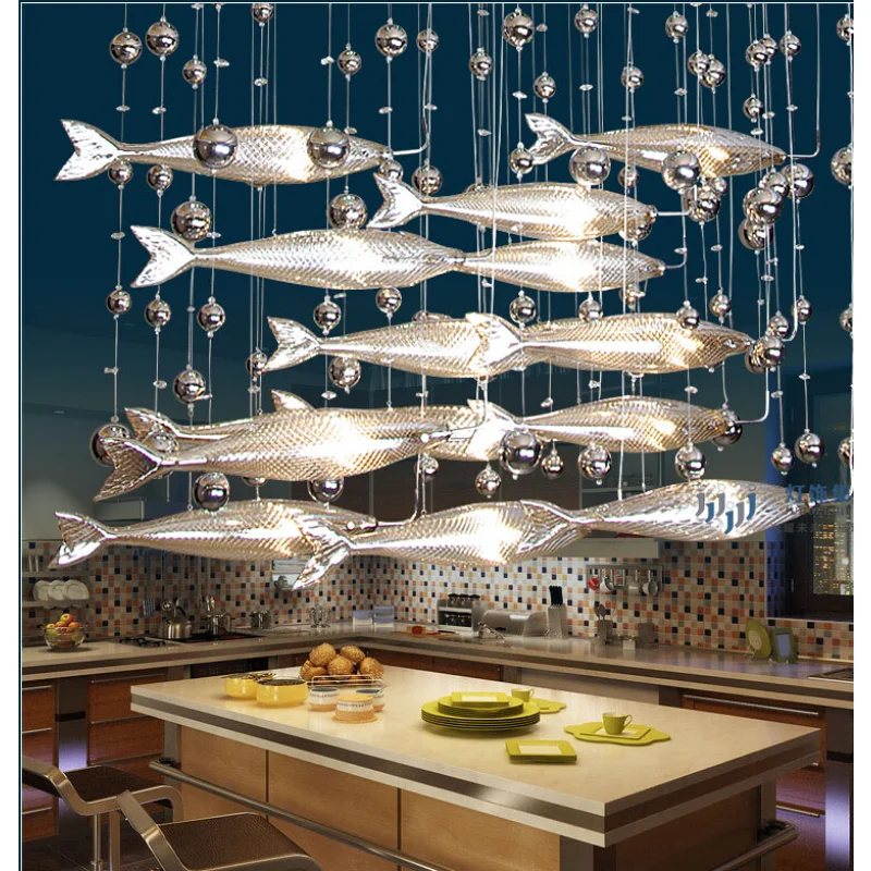 

Novel creative crystal glass flying fish chandelier for restaurant living room dining room decor