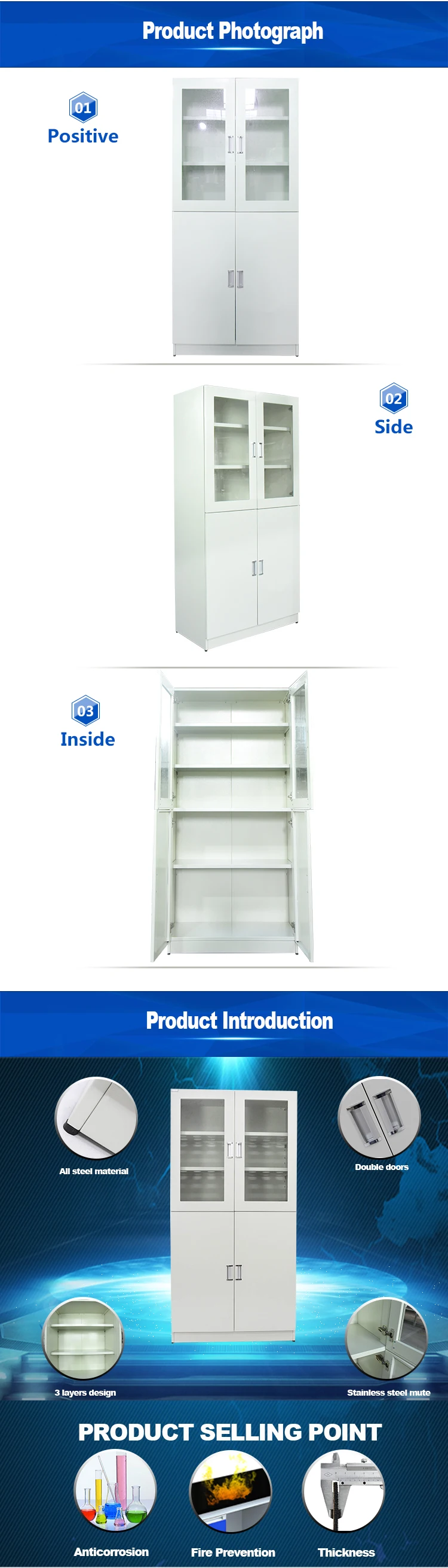 Metal Laboratory  Storage Cabinet and for Hospital Medical Store
