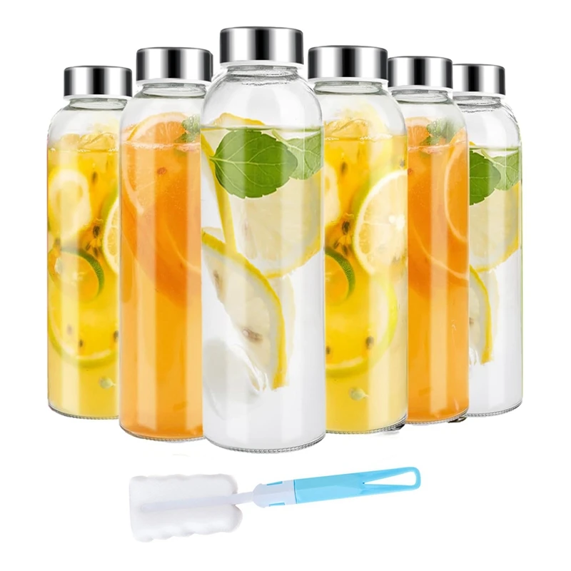 Glass Juice Bottles With Lids For Juicing 18 Oz, Reusable Clear Glass Water Bottles With Airtight Cap For Refrigerator