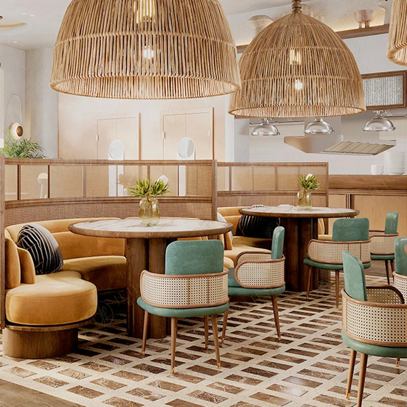 

Luxury Modern Custom Fabric Coffee Shop Booth Seating Furniture Set Restaurant Hotel Cafe Wooden Base Tables and Chairs