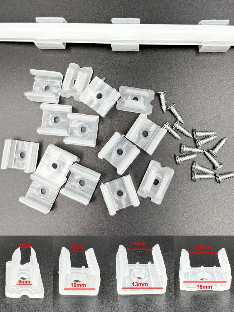 Clips de fixation pour bande LED 6mm 8mm 12mm 15mm, accessoires de connecteur de support avec vis pour fixation de lumière néon 2835 5050, boucle COB Flexible