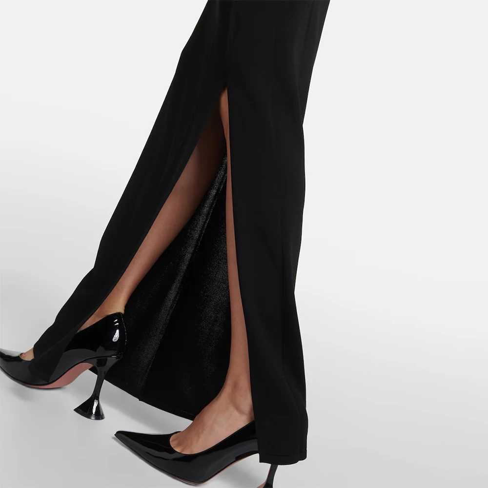 Sexy Long Sleeve Cut Out Split Butterfly Bodycon Maxi Dresses Formal Cocktail Evening Party Dress Black Prom Gown Woman Clothing