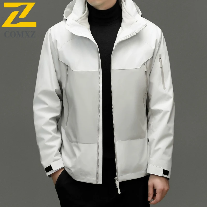 

Высококачественная парная зарядная куртка «три в одном» с цветными блоками, ветрозащитная, водонепроницаемая, съемная шапка, куртка, уличный лагерь, походный топ