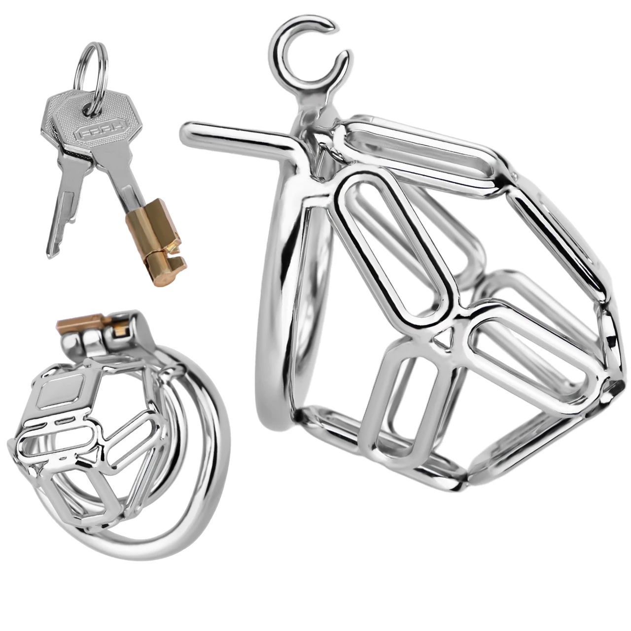 QKKQ Stainless Steel Male Chastity Cage Dick Lock Role Playing Sexy Game Penis Bondage Cock Restrict Sex Toys For Couple Loyalty