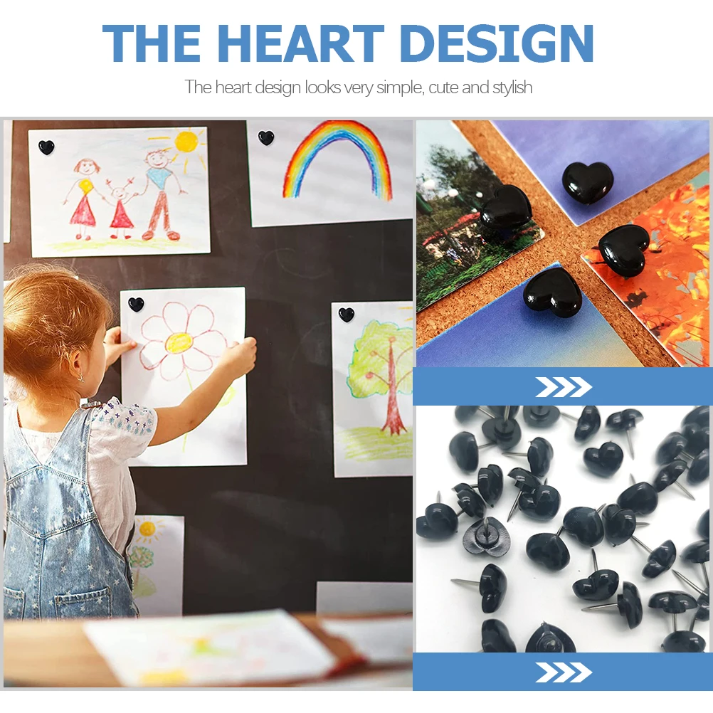 

200pcs Heart Shaped Pushpins Premium Thumb Tacks For Maps Office Use Multi-Function Compact Black Accessories