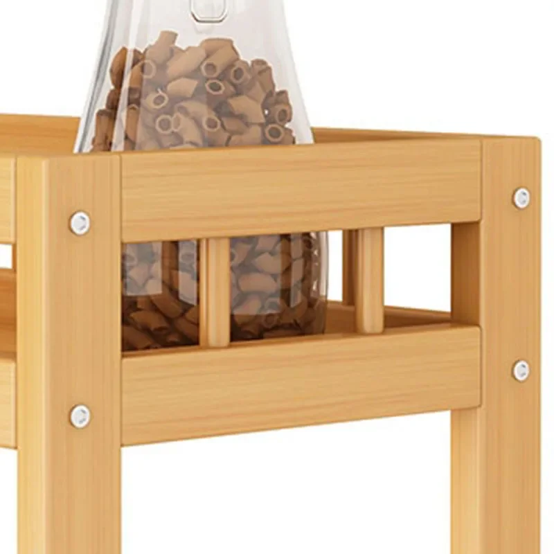 Multi-tier Bamboo Storage Shelf-Narrow Kitchen Rack with Wheels Floor Standing Bathroom Organizer Storage Rack
