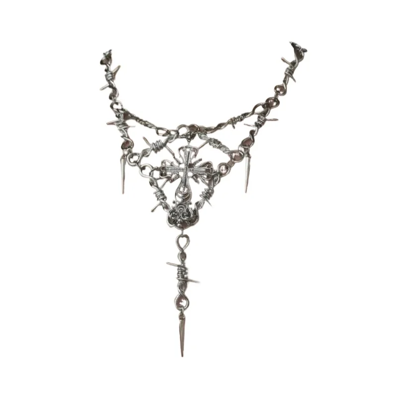 

Thorn Niche Personality Design Sense Cross Court Style Spice Dark Punk Necklace