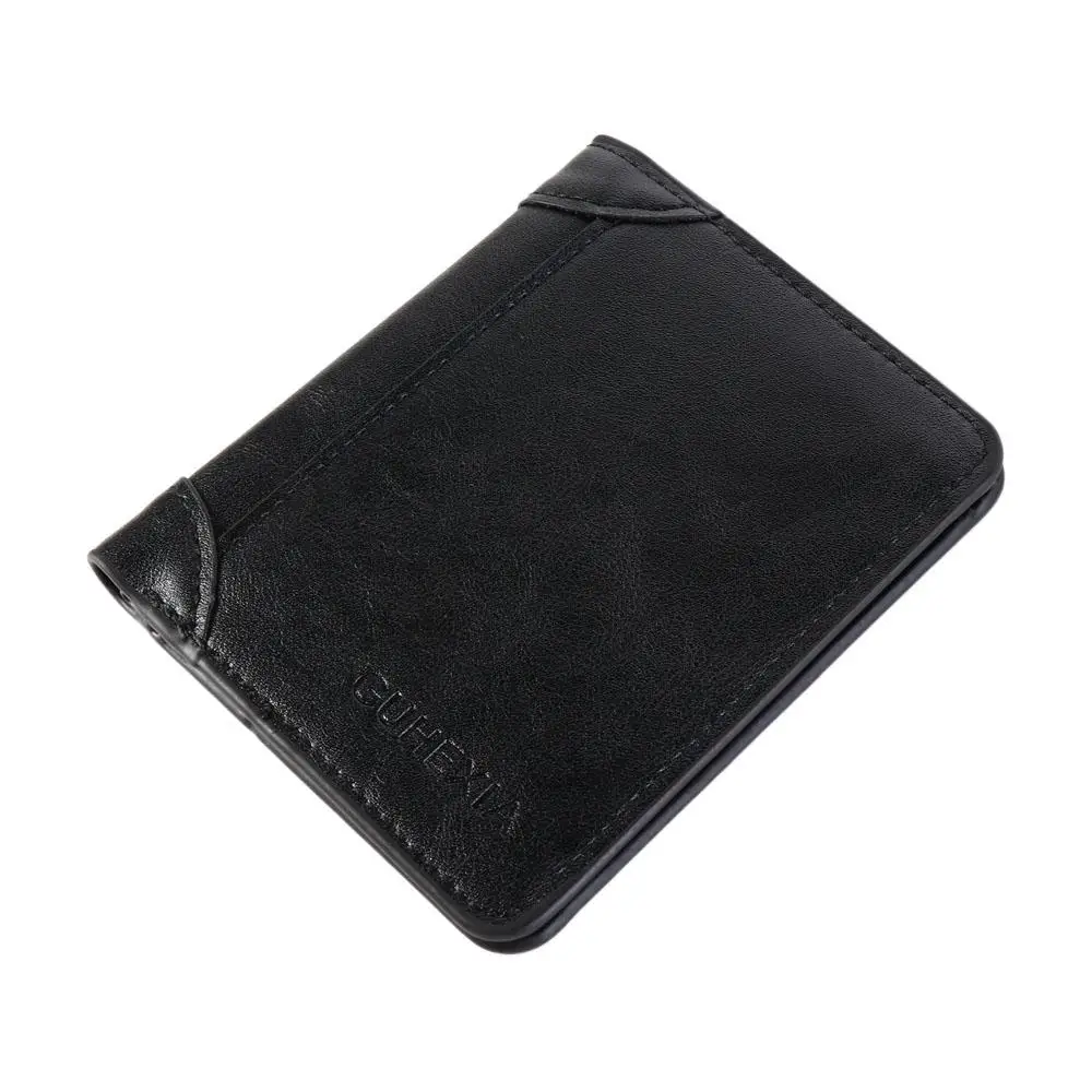 Leather 2 Fold Wallets Solid Color Urban Recreational Style Anti-theft Cash Bag ID Badge Holder Credit Card Case