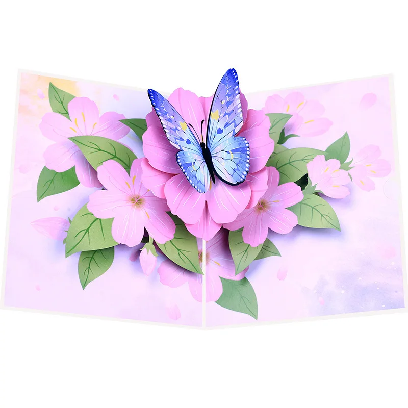 

10pcs Sakura Butterfly Origami 3D Pop UP Greeting Card Invitation For Thanksgiving Wedding Birthday Xmas Party Souvenirs Gift