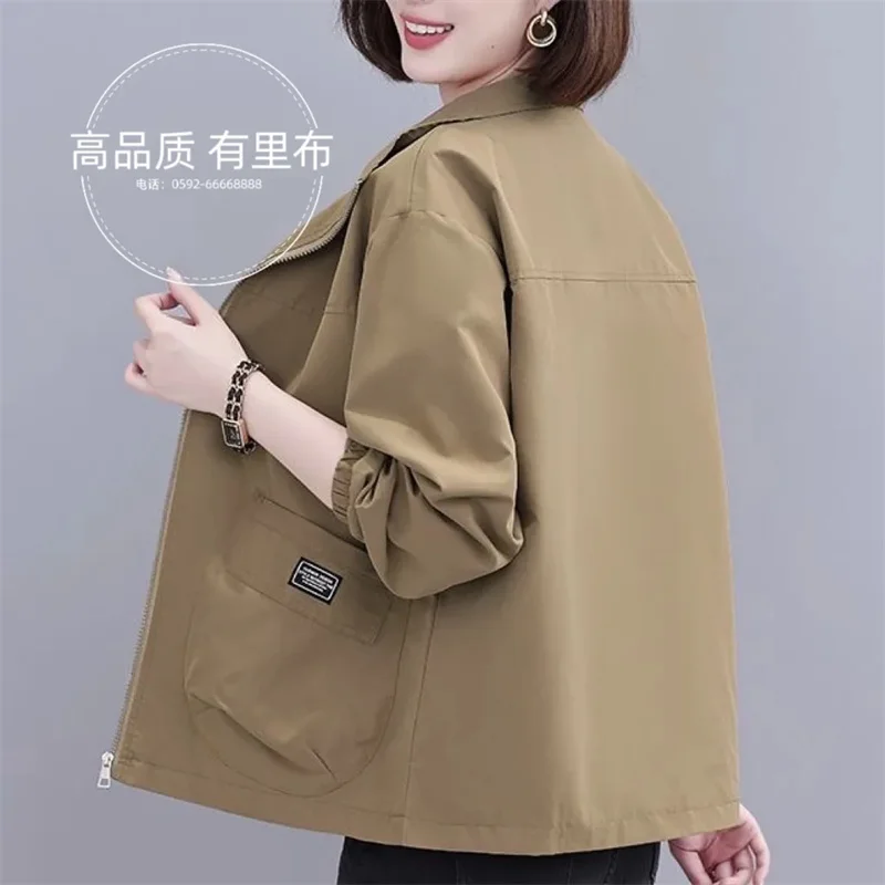 With Lining Coat Women 2025Spring Autumn New Double Jacket Stand Collar Loose Thin Windbreaker Female Short Fashion Overcoat Top
