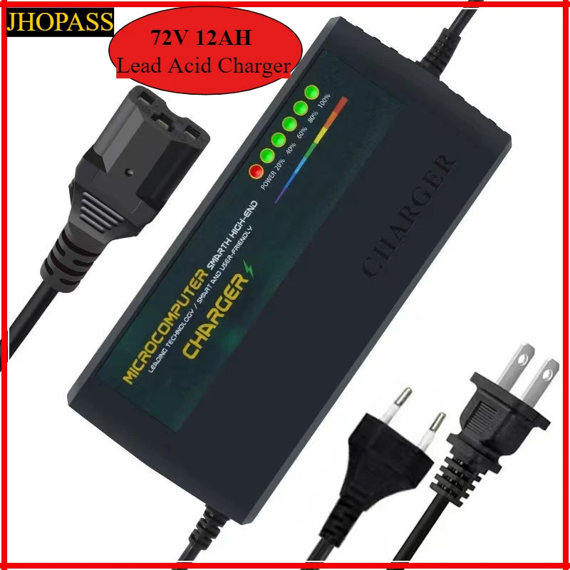 

HD Smart 72V 12AH LED Display GEL Dry Water Lead Acid Battery Charger for Motorcycle E-bike Scooter 110V-220V EU AU UK US Plug