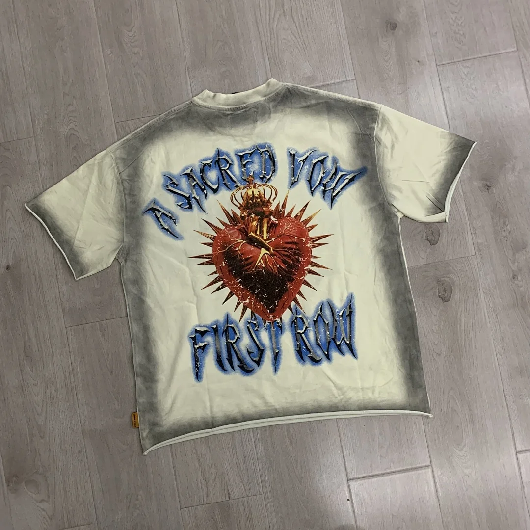 L.A Street Clothing First Row A Sacred Vow Angel Printed Washed Distressed Women Men T shirts tees Hiphop Oversized Men T shirt