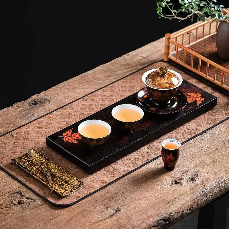 Wooden Vintage Tea Tray Rectangle Black Valet Hospitality Coasters Tea Tray Chinese Ceremony Bandeja Madera Home Decorationgs