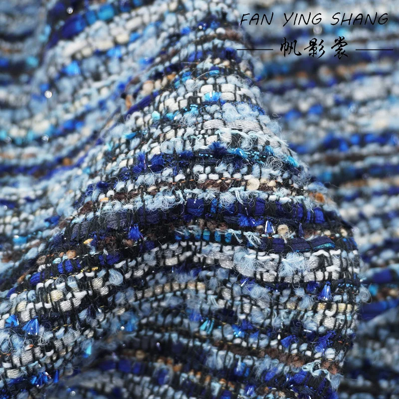 2025 Blue Series Bright Chiffon Wool Tweed Fabric For Coat Telas Costura Tissus Couture ткань Sewing Stoffe Cloth Tecido