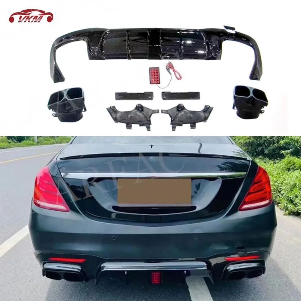 

ABS Carbon Look Rear Bumper Lip Diffuser with Exhaust Pipe Tips For Mercedes Benz S Class W222 S63 S65 AMG 2014-2021 Car Parts