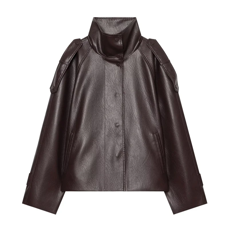 Guobioziy 2026 Women's Jacket Fall New Style Solid Color Long Sleeve Faux Leather Simple Biker Jacket Parka Trendy and Fashion