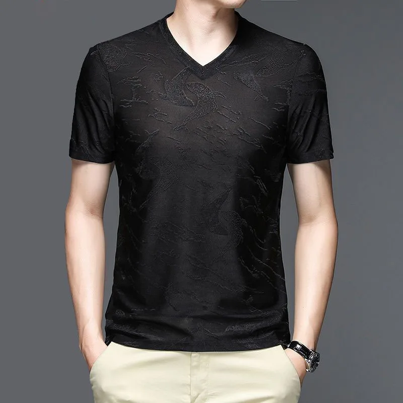 

Fashion Printed V-Neck Loose Short Sleeve Casual T-Shirt Men Clothing 2023 Summer New Oversized All-match Tops Korean Tee Shirt