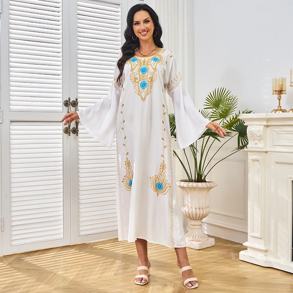 New 2024 Malaysia Summer Simple Leisure Embroidered Cotton Long Sleeve Dress