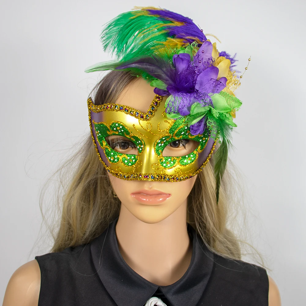 

Lace Feather Rhinestone Masquerade Masks for Women Venetian Wedding Halloween Christmas Party Masks Sexy Half-Face Cosplay Prom