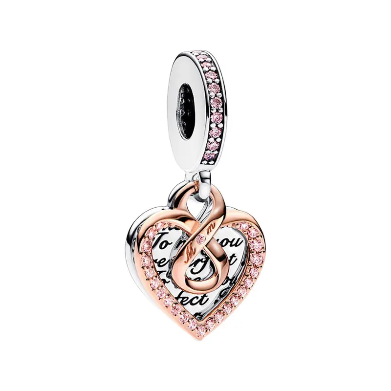 

Women Infinity Mum Hearts Double Pendants Charms Pink Zircon Rose Gold Silver 925 Jewelry Making DIY Bracelets Mother's Day Gift