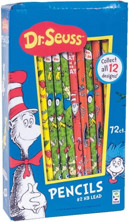 

Colorful Dr Seuss Themed Number 2 Pencils for Kids, 72 Count Pack with Fun Designs