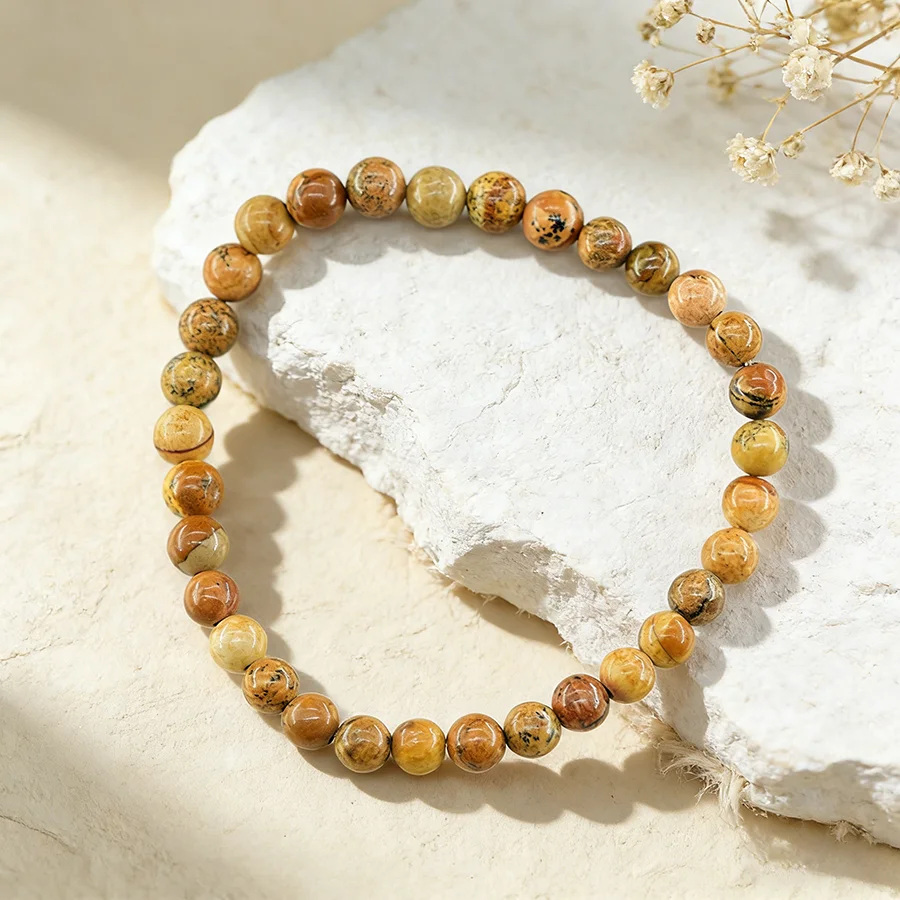 Natural Picture Stone Bead Elastic Bracelet For Women Men Amethyst Quartz Agate Black Onyx Beads Bracelet Female Jewelry Bangle