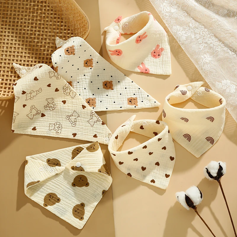TDHD Printing Baby Muslin Bibs Baby Drool Bibs Cotton Snap Button Burp Cloths Soft Ruffle Saliva Towel Toddler image 2