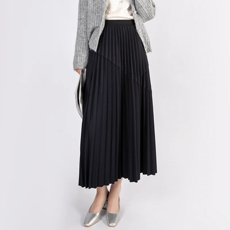 

High Waist A-Line Midi Skirt Women's Autumn Winter Polka Dot Pleated Skirt Color Blo Slimming Floor Length f Body Skirt
