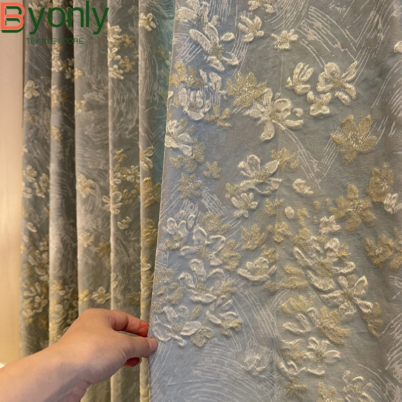 

Жаккардовые Плотные затемняющие шторы маття с тиснением камелии зеленого цвета для гостиной, французского окна, балкона, на заказ