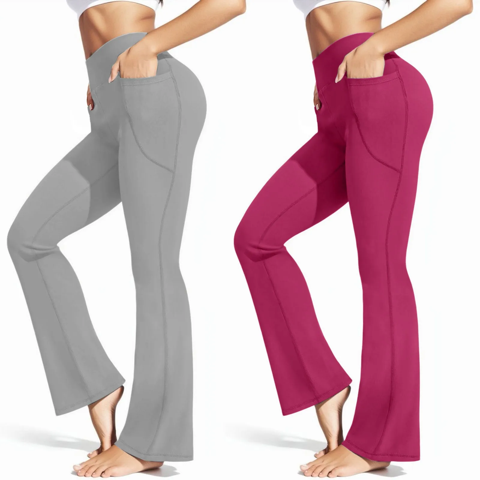 

Womens Solid Yoga Pants With Pockets High Waist Elastic Workout Casual Trousers Ladies Comfort Soft Going Out Pants Daily Wear