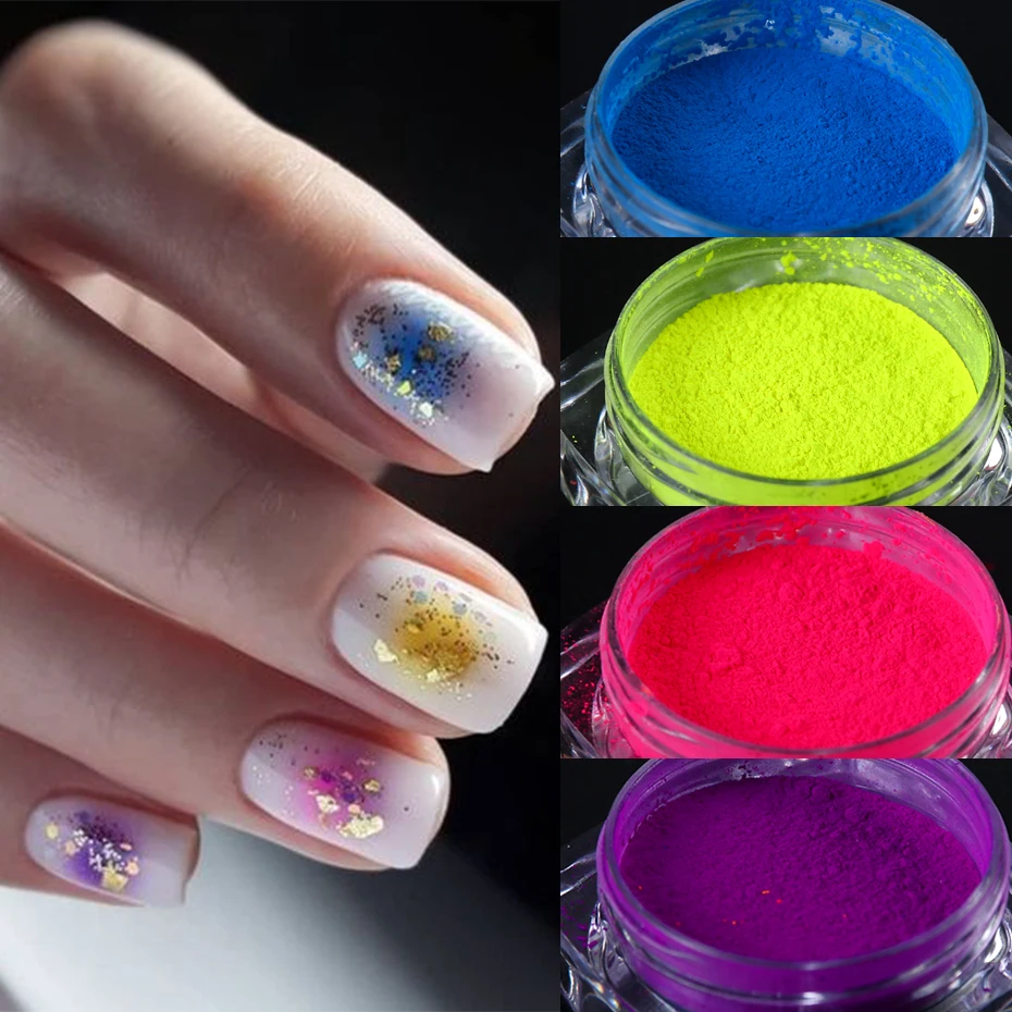 นีออนเรืองแสงสีผงเล็บ Rainbow Gradient เล็บ Glitter ฤดูใบไม้ผลิฤดูร้อน DIY Chrome ฝุ่นตกแต่งเล็บ *