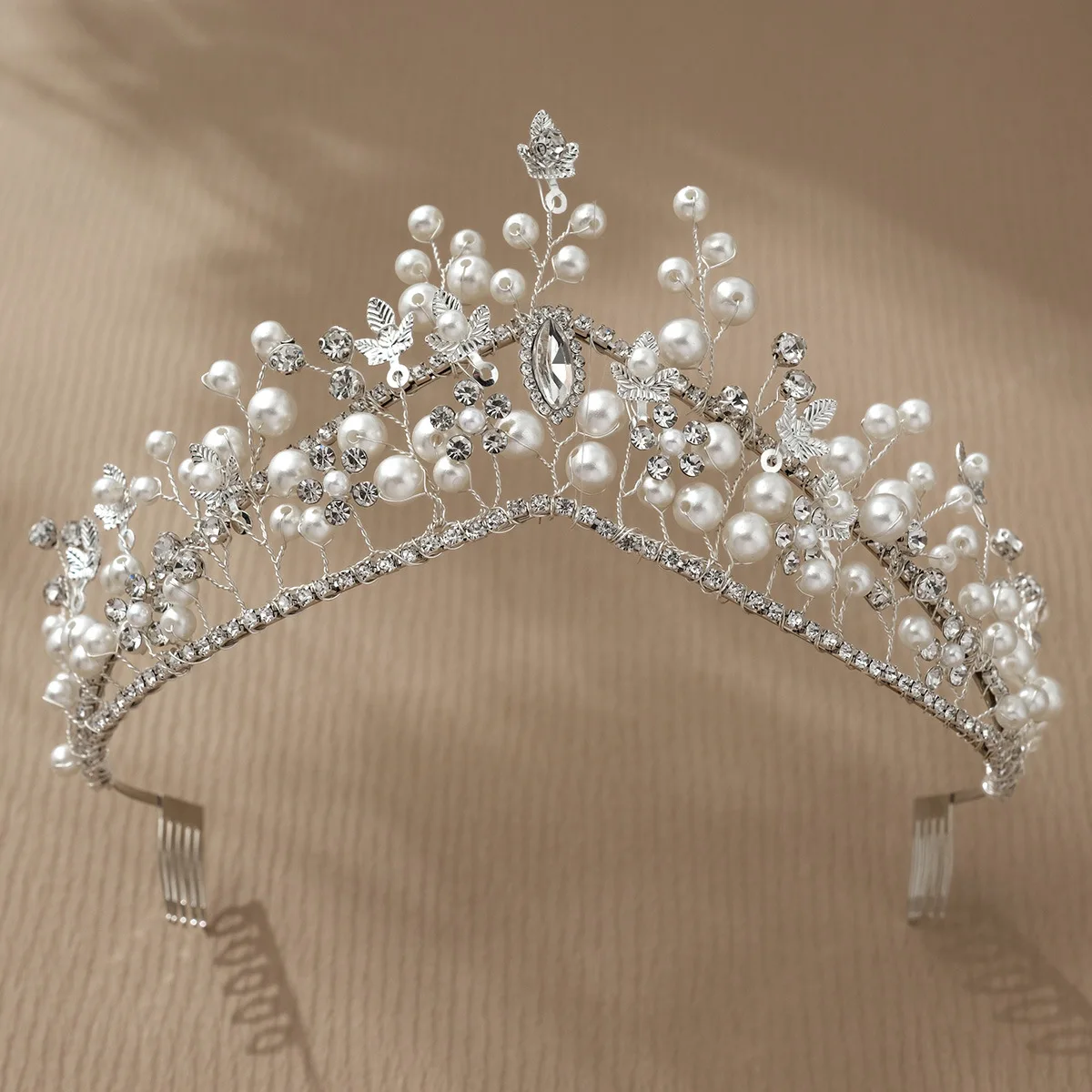 

Luxury Tiaras and Crowns Shiny Rhinestone Headbands Artificial Pearls Decor Flower Hairbands for Bride Wedding Hair Jewelry