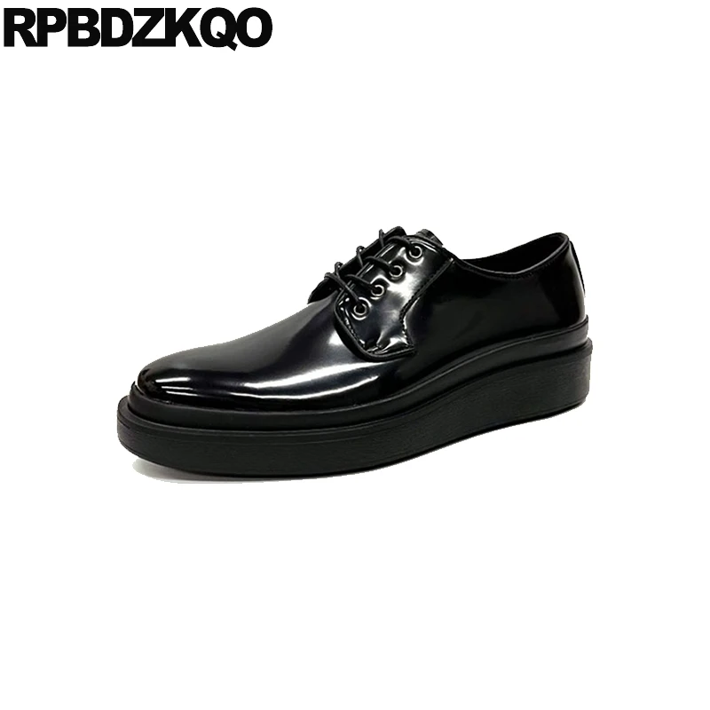 Cowhide Flats Luxury Round Toe Men Leisure Oxfords High Quality Patent Leather Dress Rubber Sole Derby Lace Up Office Real Shoes