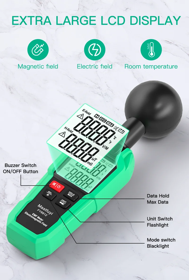 FY8812 Electromagnetic Wave Radiation Detector EMF Meter Magnetic Field Detector LCD Display Gauge Use For Household Appliances