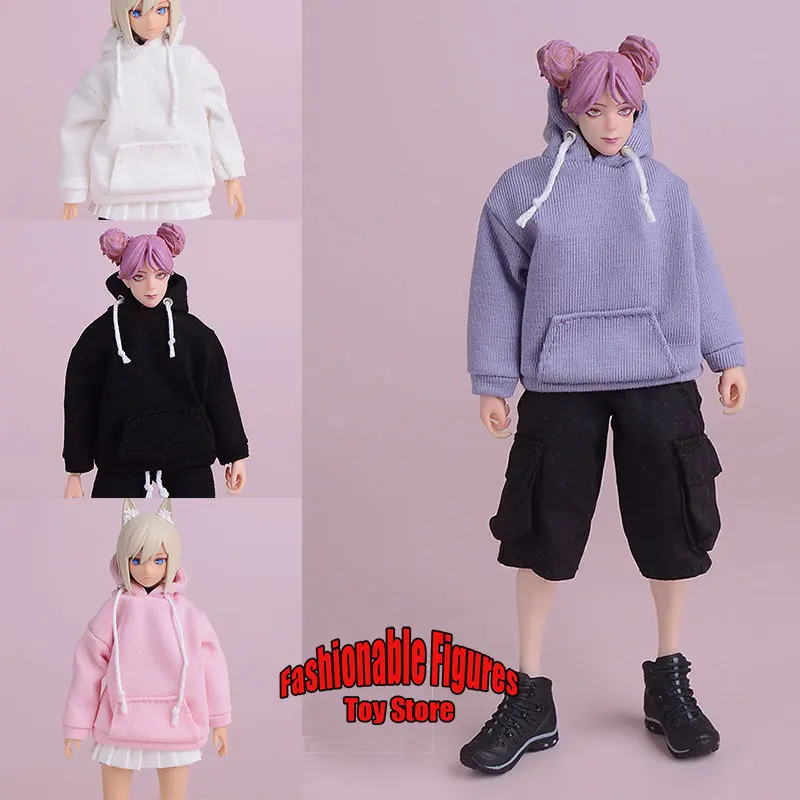

ATStory 1/12 Scale Female Soldier Solid Color Casual Hooded Pullover Clothes For 6'' Snail shell Romankey Mobile Suit Girl Body