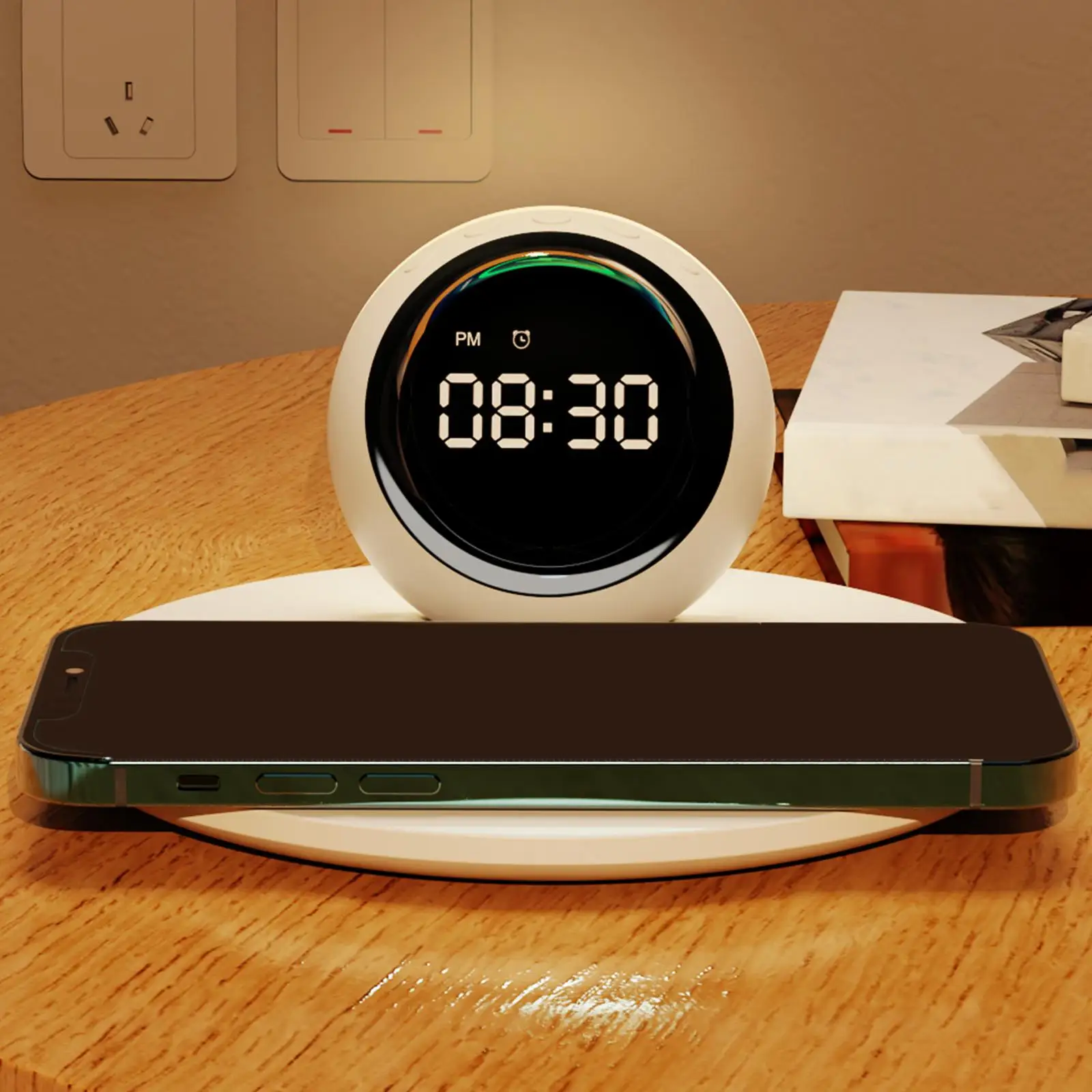15W Wireless Charger Time Digital Alarm Clock Table Compact Clock Fast Charging Dock Station for QI Standard Universal Phones