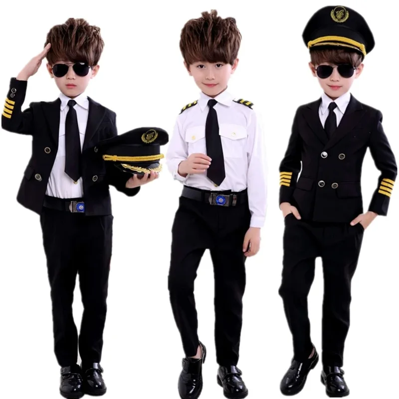 Kinderdag Pilot Uniform Stewardess Cosplay Halloween Kostuums voor Kinderen Vermomming Meisje Jongen Kapitein Vliegtuigen Fancy Kleding P