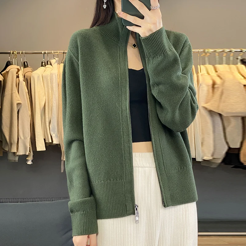 Wool Cardigan Sweater Women Autumn Winter Turtleneck Long Sleeve Top Basic New In Outerwears Female Knit Zipper Designer Clothe