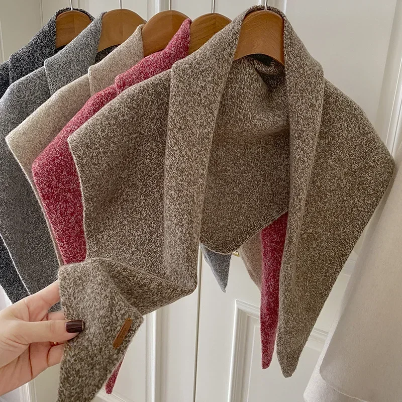 2026 Wool Blend Triangle Knot Scarf Women Winter Warm Thick Cross Neck Wrap Soft Neck Warmer Gift Korean Style Elegant Chic Warm