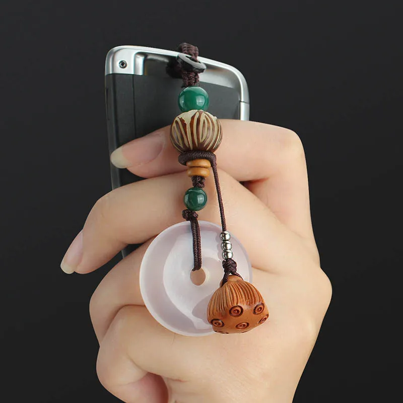 DIY accessories Ethnic Wind Lian You Ping An Ancient Style Car Keychain Handwoven Chalcedony Ping An Chain Key Pendant Creative